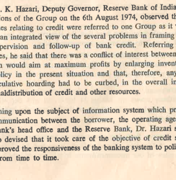 Management of Lending – The Tandon Committee Implications Extract from 'The Tandon Committee Report'