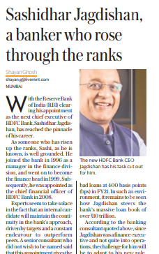 Sashidhar Jagdishan, a banker who rose through the ranks over nearly 25 years
