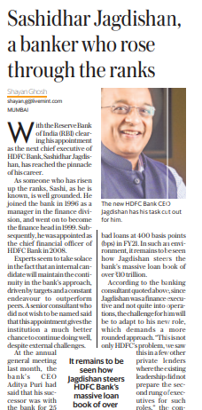 Sashidhar Jagdishan, a banker who rose through the ranks over nearly 25 years