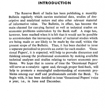 RBI ‘Occasional Papers’ June 1976 – First Issue