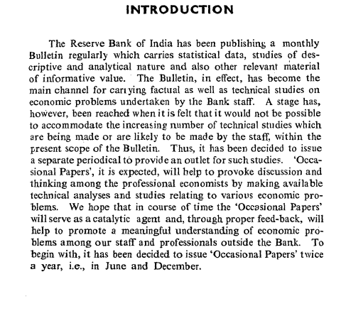 RBI ‘Occasional Papers’ June 1976 – First Issue
