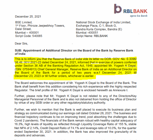 RBI Forcibly Gifts RBL Bank a Director, But Refuses to Say Why