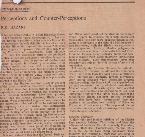 Communalism: Perceptions and Counter-Perceptions