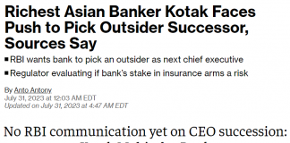 Kotak Bank faces a succession challenge and a possible face off with regulator, the Reserve Bank.