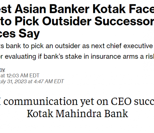 Kotak Bank faces a succession challenge and a possible face off with regulator, the Reserve Bank.