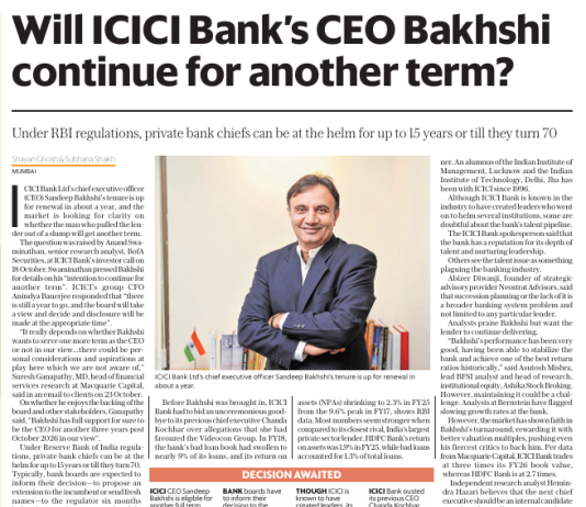 Will ICICI Bank’s Chief Stay Another Term? The Market Wants To Know